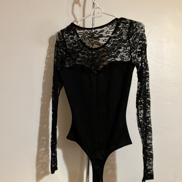 Black lace body suit top shirt small - Picture 3 of 4